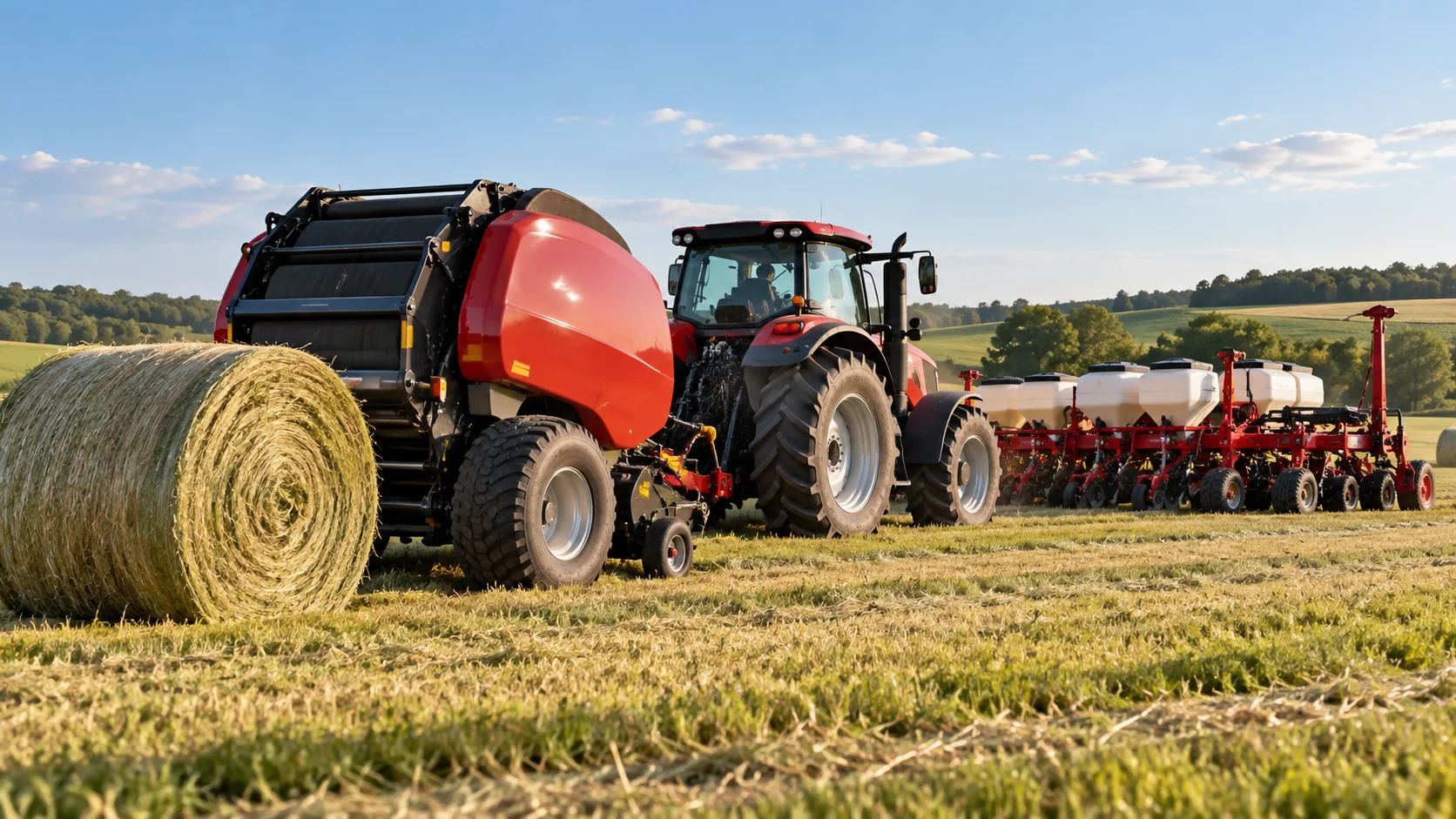 Agricultural tractor working in farmland